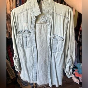 Faux Denim Button Down